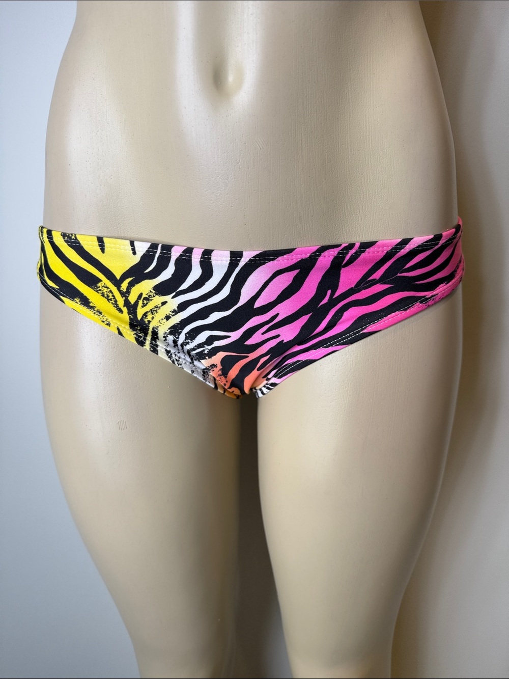 Hot Water Neon Zebra-Print Bikini Bottoms in Pink and Yellow